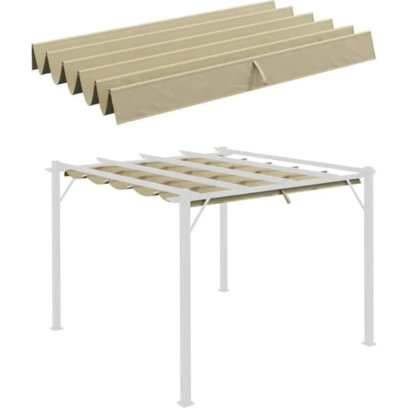 Pergolatag 3x3 m, vandtæt bølgetag med dræning, beige