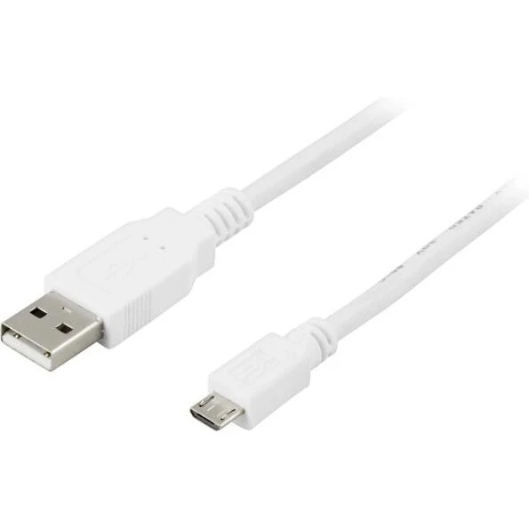 Deltaco USB 2.0 Type A til Micro-B, 5-pin, 2 m, hvid