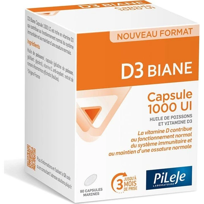 Pileje D3 Biane Vitamin D3 1000UI - 90 marine kapsler