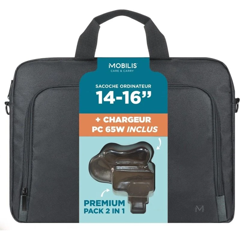 Mobilis Laptoptaske 14-16" med 65W oplader - Sort
