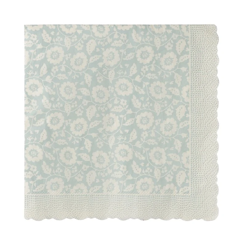 Maileg Serviet mintfarvet med blomster - 20 stk. - 15x15 cm