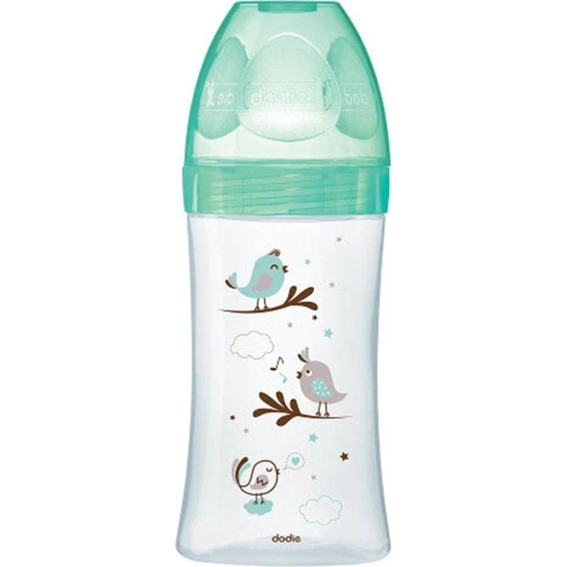 Dodie Anti-kolik glasflaske 270 ml, Grønne fugle (3-6 mdr.)