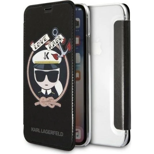 Karl Lagerfeld Signature Glitter Cover til iPhone X/Xs - Sort