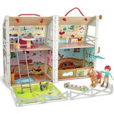 Hape Pony Club Ranch bærbar rideskole med tilbehør