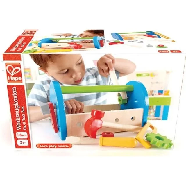 Hape Fix-It Værktøjskasse i træ, 17 dele