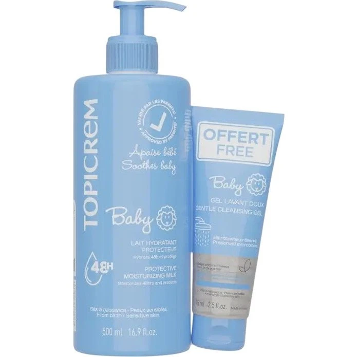 Topicrem Baby Beskyttende Fugtighedsmælk 500ml & Rensegel 75ml