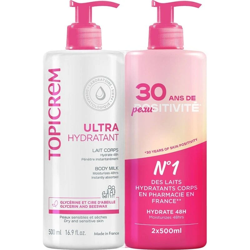 Topicrem Ultra-Fugtgivende Kropsmælk til Følsom Hud, 2x500ml