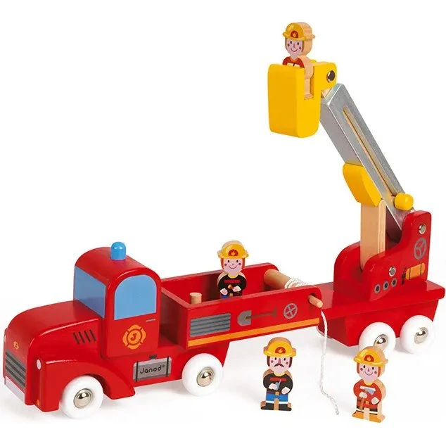 Janod Story Giant Firefighters Truck - Træbrandbil med stige