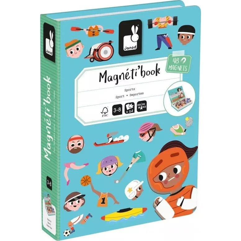 Janod Magnetbog Sport - 48 Magneter & 16 Modelkort