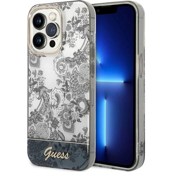 Guess Porcelain Collection Hardcase til iPhone 14 Pro - Grå