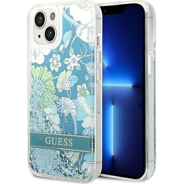 GUESS iPhone 14 Plus 6.7" Hardcase - Green Flower Liquid Glitter