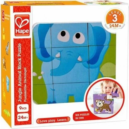 Hape Jungle Animals Kubepuslespil, 9 træklodser