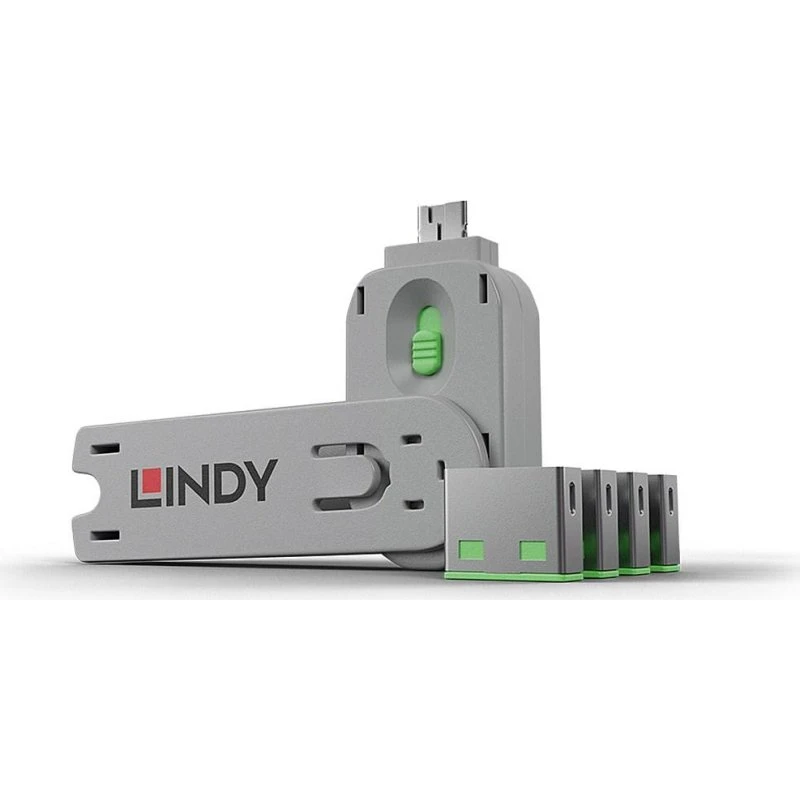 LINDY USB-portblokering til USB Type-A, grøn, 4 stk. + nøgle