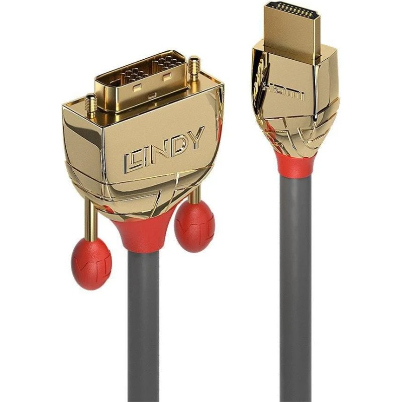 LINDY Gold Line HDMI til DVI-D kabel, 2 m, Grå/Guld