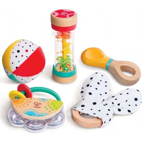 Hape 5-i-1 Baby Sanse­sæt – rangler, tamburin og rainmaker