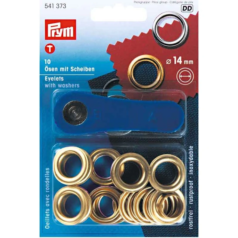 Prym Messingøjer 14 mm med værktøj - 10 stk.