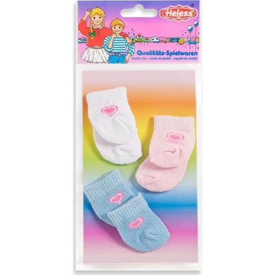 Heless Dukkestrømper - 3 par (28-35 cm) - Pink, Hvid & Blå