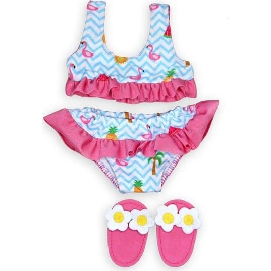 Heless Bikinidukke med tøfler - Flamingo mønster (35-45 cm)
