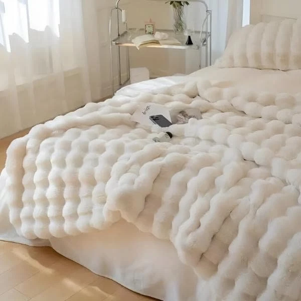 Cozyglam Blødt Plys Sengetæppe - Hvid