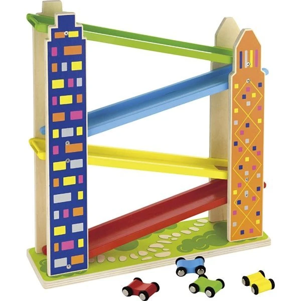 New Classic Toys Racerbane i træ, lodret - 4 biler