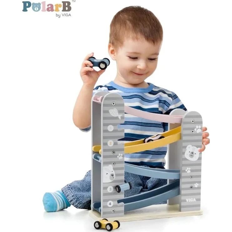 Viga PolarB Racerbane 44013 – Træbane med 4 ramper og biler