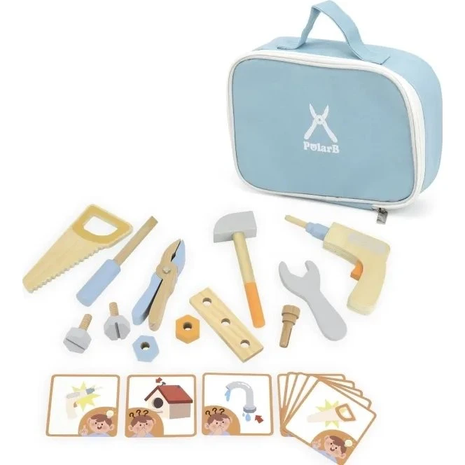 PolarB Værktøjssæt i træ i kuffert, 12 dele