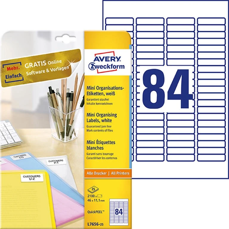 Avery L7656 Laseretiketter 46x11,1mm - 2100 stk. (25 ark)