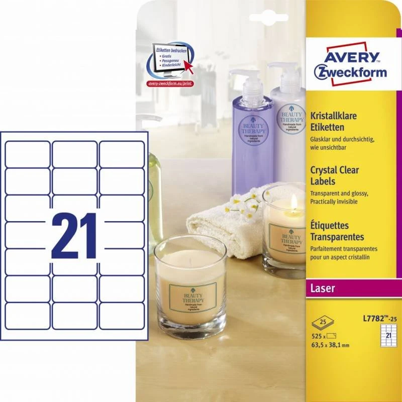 Avery L7782-25 Transparente etiketter 63,5 x 38,1 mm (525 stk)