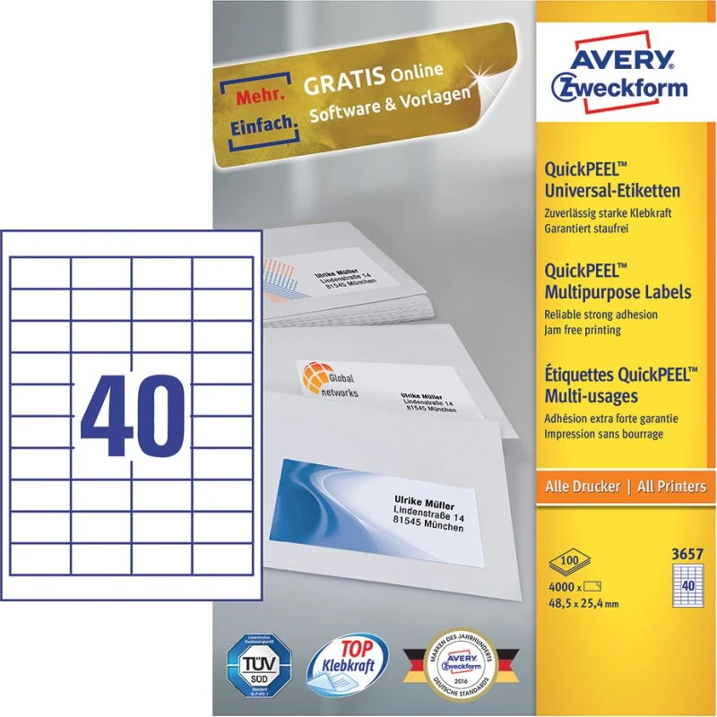 Avery 3657 Etiketter 48,5x25,4mm - 100 ark (4000 stk)