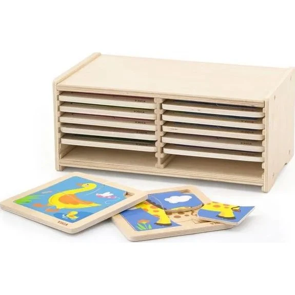 VIGA træpuslespil med reol – 12 blokpuslespil (2 brikker)