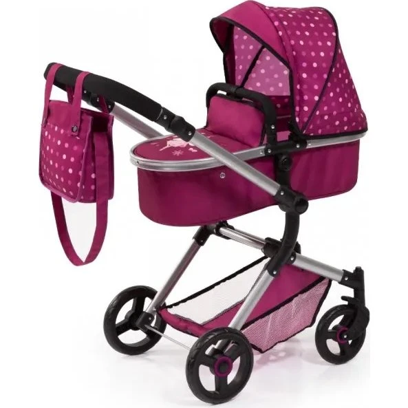 Bayer Combi Vario Dots 2-i-1 Dukkevogn - Mørk Pink