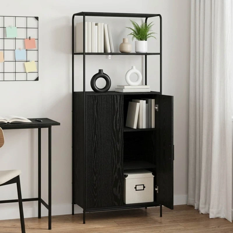 vidaXL Højskab Sort Eg 40 x 33 x 161 cm med stålramme