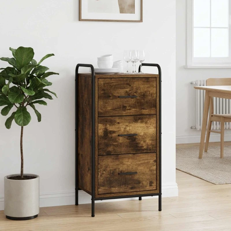 vidaXL Sideboard Røget Eg 97x33x81 cm med 3 skuffer
