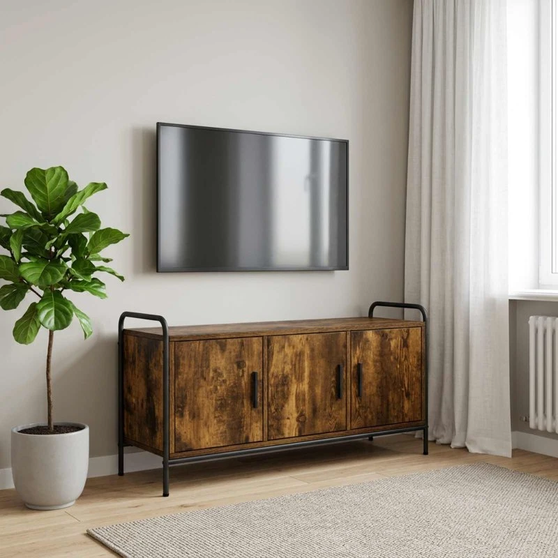 vidaXL TV-skab i røget eg, 79,5 x 33 x 50 cm med stålramme