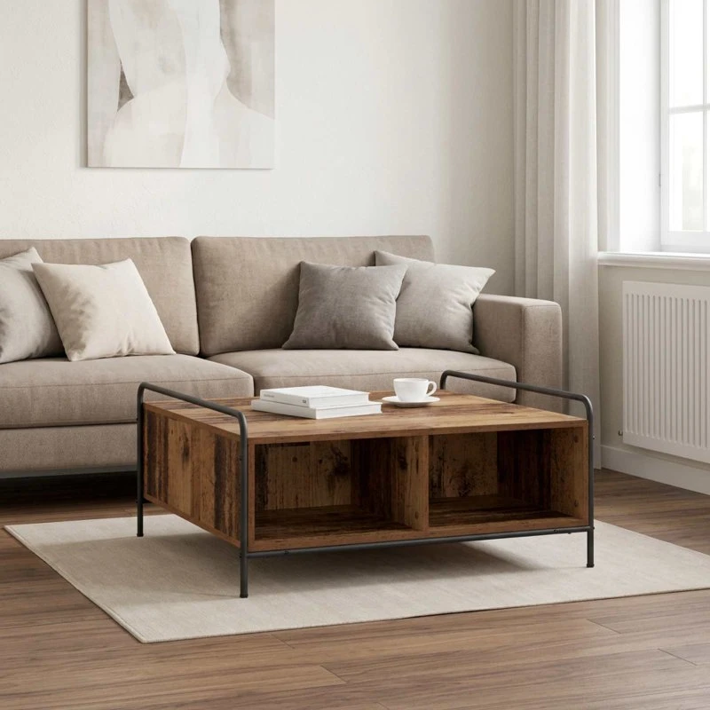 vidaXL Sofabord Gammelt træ 90x90x41 cm med opbevaring