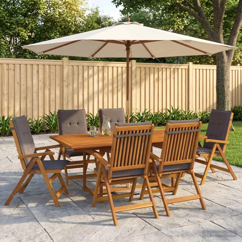 vidaXL Udendørs spisebordssæt 8 stk. med parasol - Antracit