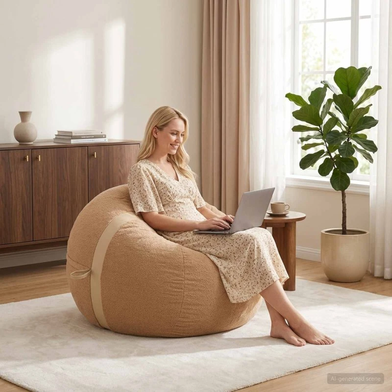 vidaXL Sækkestol Beige Sherpa 95 x 93 x 71 cm