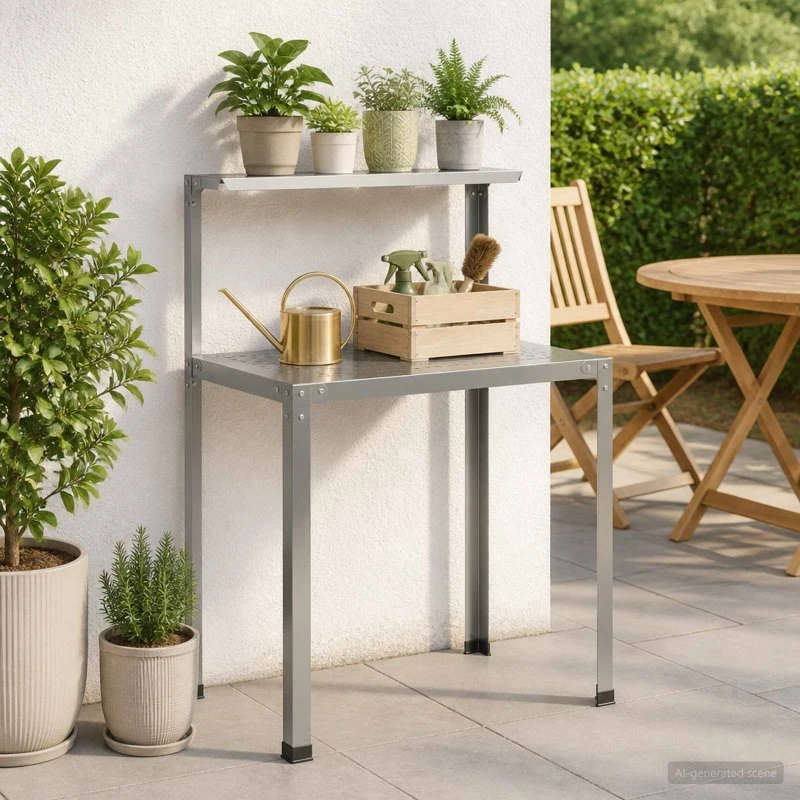 vidaXL Plantebord 100 x 50 x 104 cm i galvaniseret stål, sølv