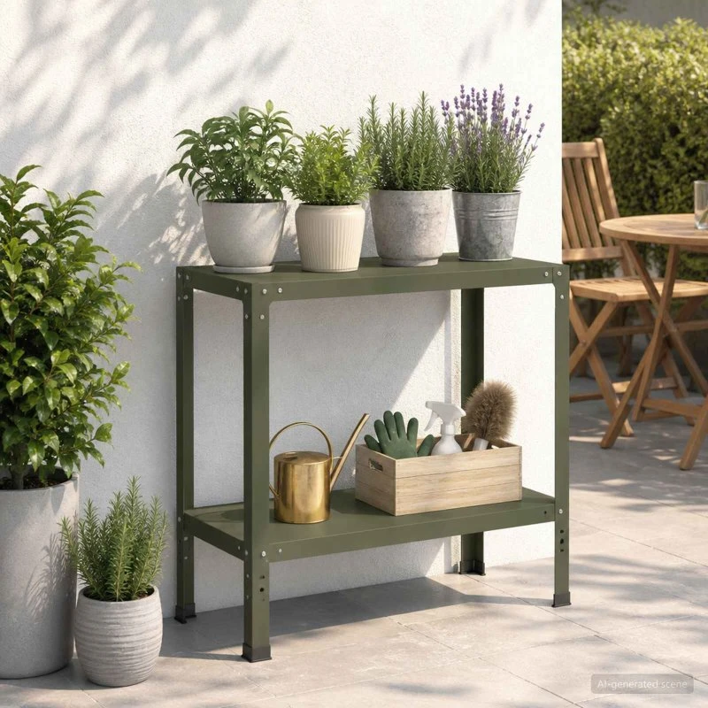 vidaXL Plantebord 100 x 40 x 80 cm - Olivengrøn Stål