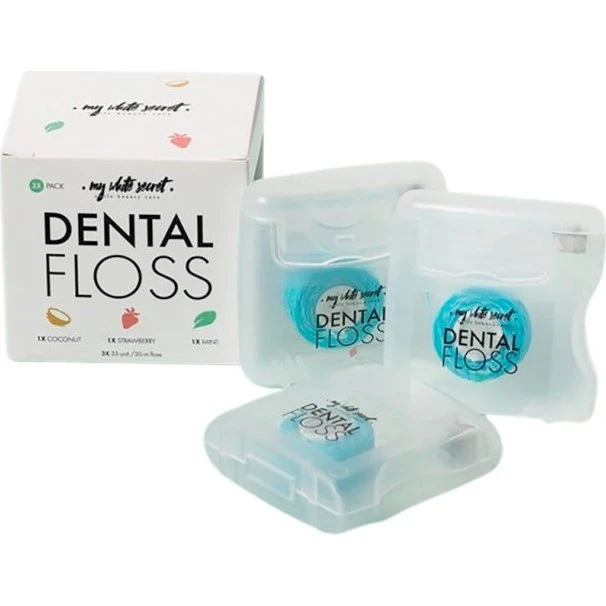 My White Tandtråd 3x30 m - Jordbær, Kokos, Mynte