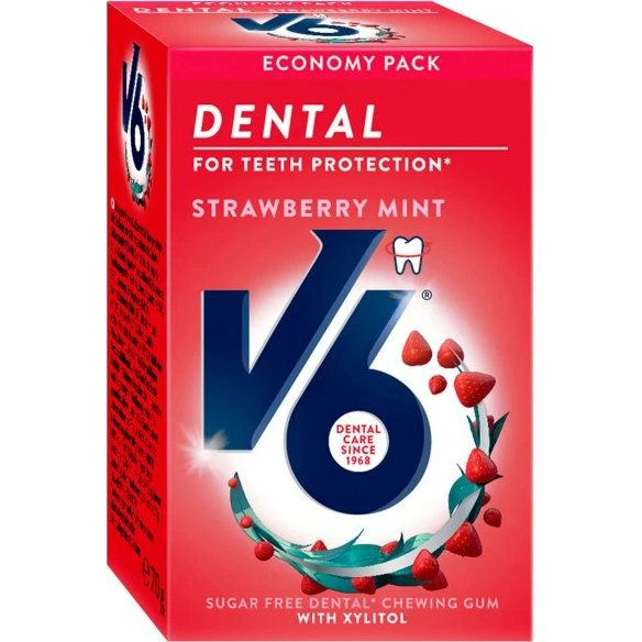 V6 Dental Strawberry Mint tyggegummi 70 g