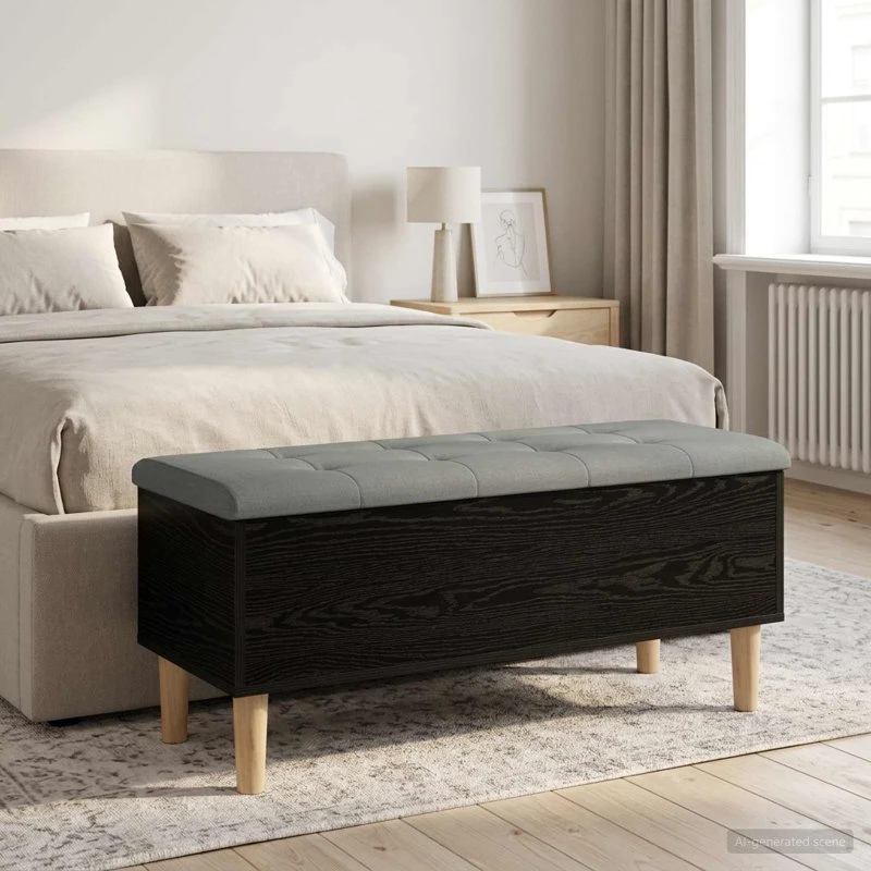 vidaXL Opbevaringsbænk med pude, Sort eg, 102 x 42 x 46 cm