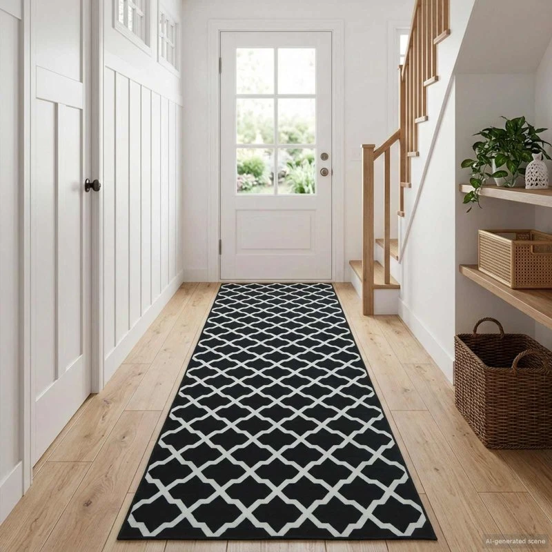 vidaXL LESAKA Tæppeløber Sort/Hvid 50 x 400 cm Diamantvelour