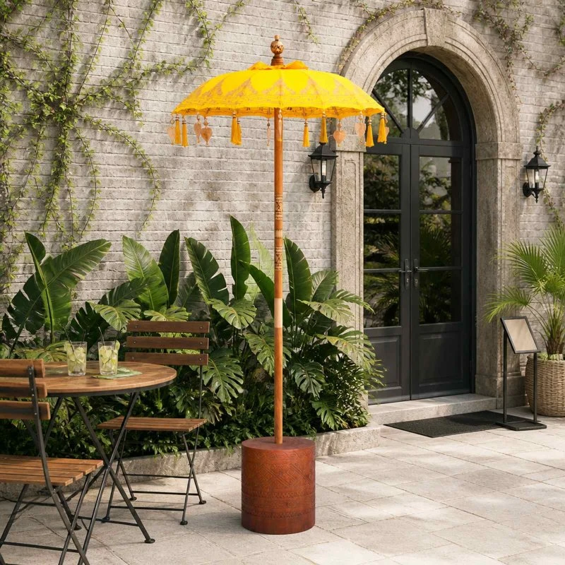 vidaXL Balinesisk parasol med base, 2 stk. - Gul