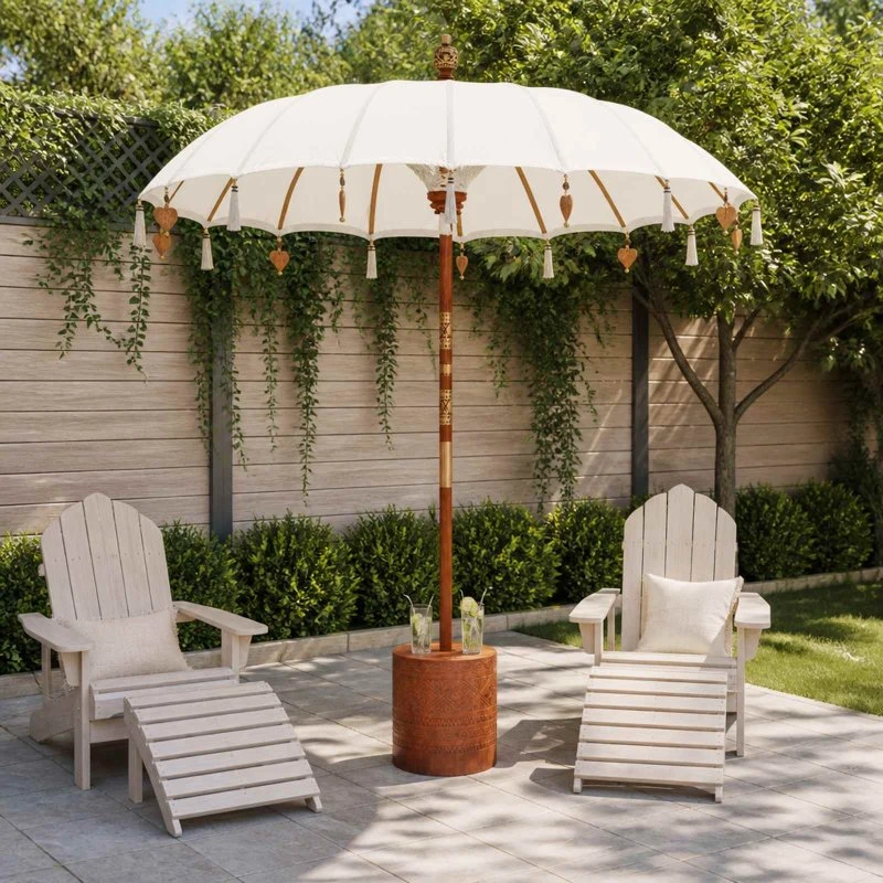 vidaXL Balinesisk parasol med fod, Rund 190 x 190 x 295 cm
