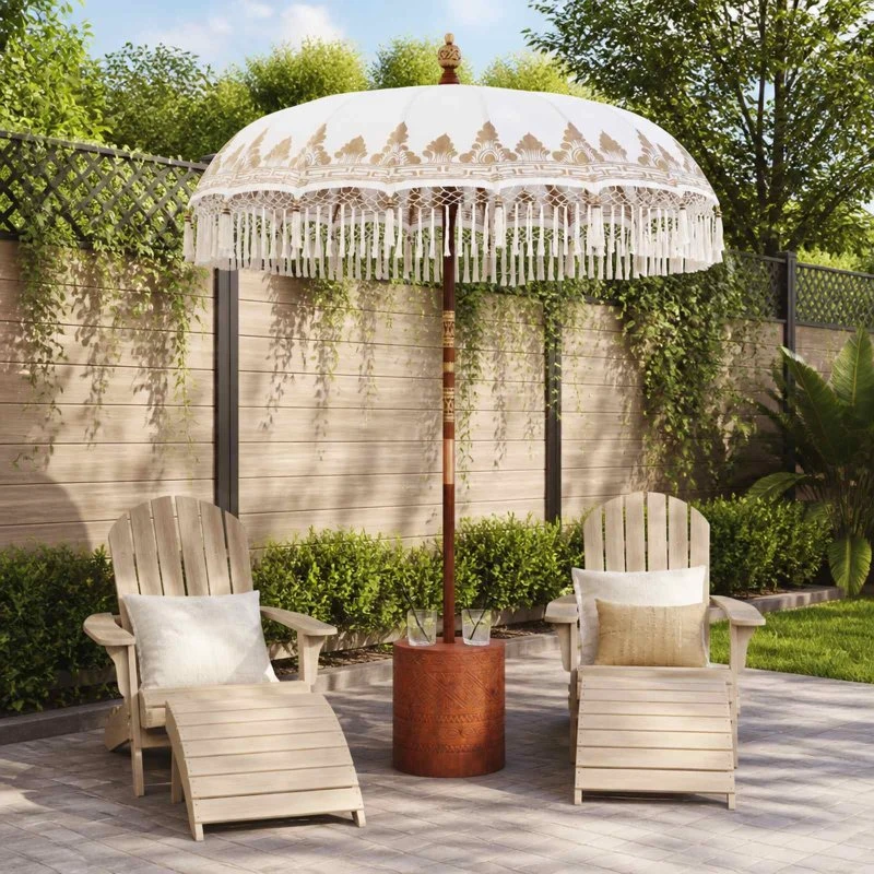 vidaXL Balinesisk parasol med base, Creme/Brun, Ø 180-190 cm