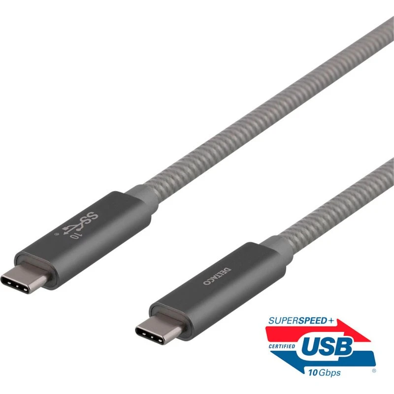 Deltaco USB-C kabel 1m 100W (USB-C/USB-C) Space grå