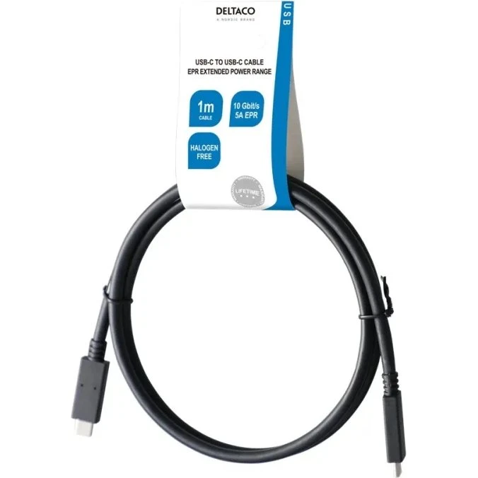 Deltaco USB-C 3.2 Gen2 kabel 1 m 100W Sort