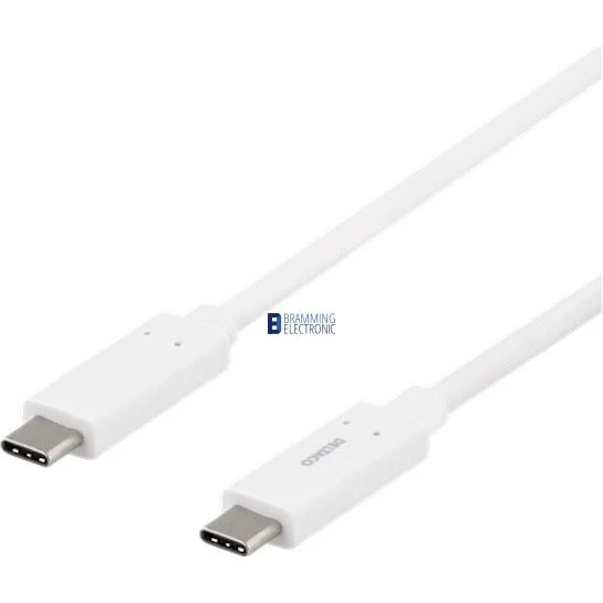 DELTACO USB-C til USB-C kabel 0,5m 60W 10Gbps E-Marker, hvid