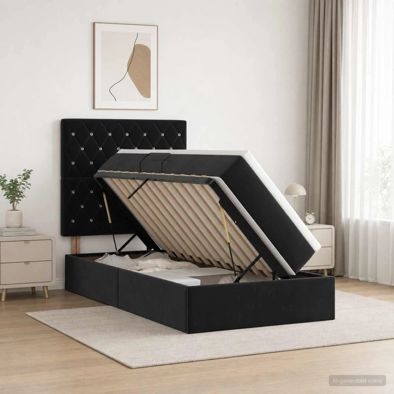 vidaXL Seng med opbevaring, madras og LED - Sort 90 x 200 cm